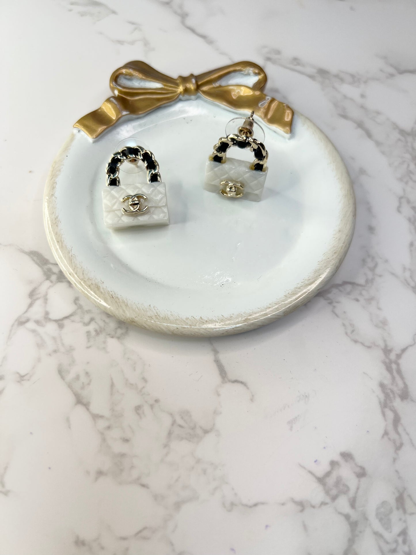 CoCo White Purse Earrings