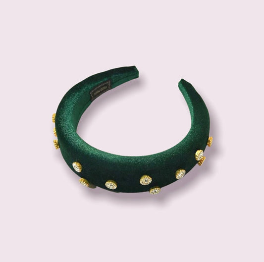 Emarld Green Headband With Gold Gems