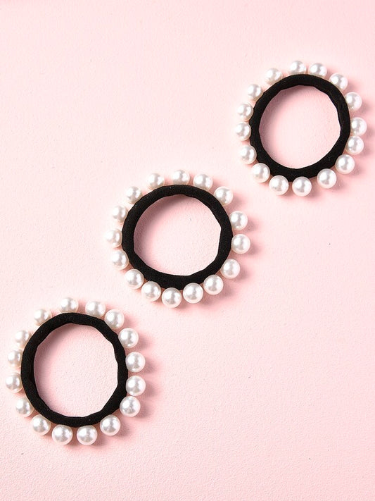 3 Black Hair Ties With Pearls