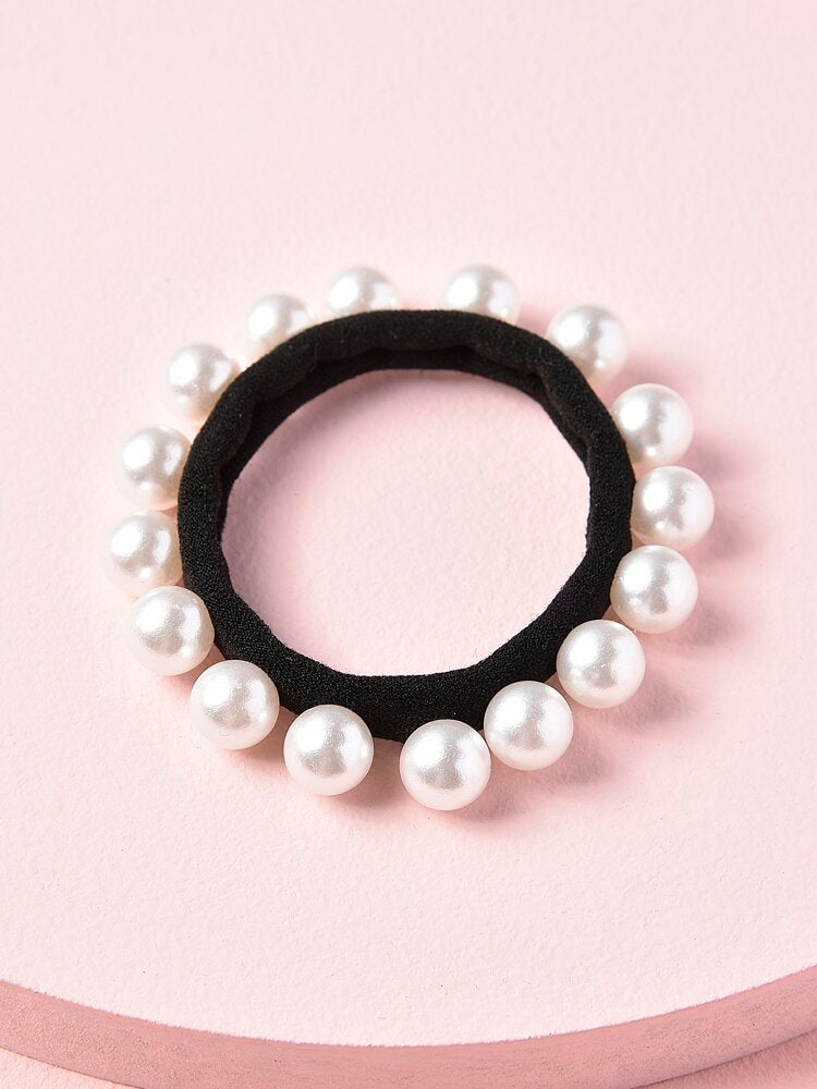 3 Black Hair Ties With Pearls